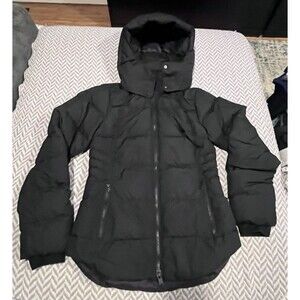 Athleta Downtown Jacket Womens XS Black Goose Down Hooded Coat